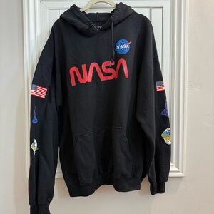 Bowery Supply Co. NASA Men’s Black Hoodie Hooded Sweatshirt w Red Logo - Size XL